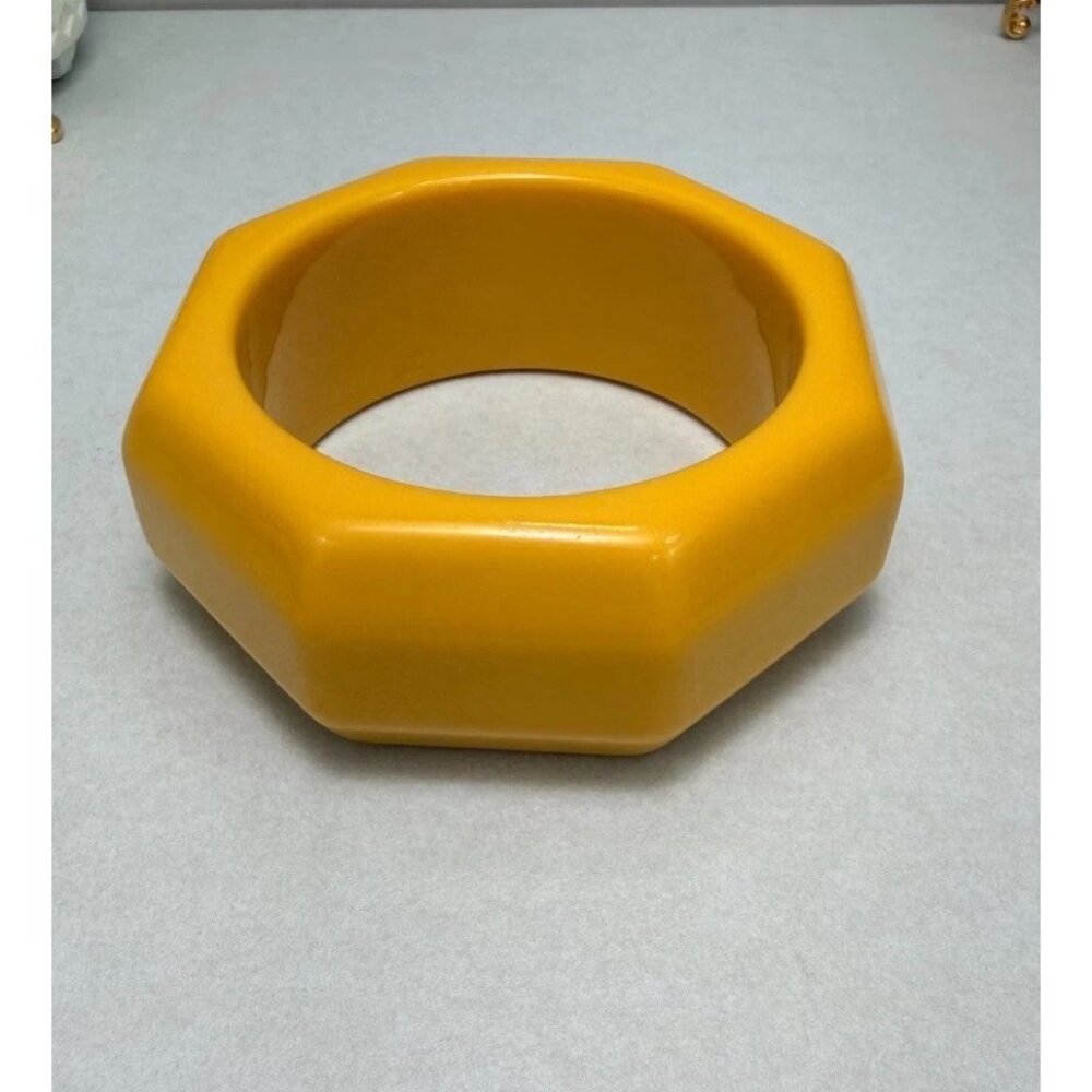 VTG Lucite Chunky Bracelet 1960s Mod MCM Signed Jim McCullough Yellow Geometric